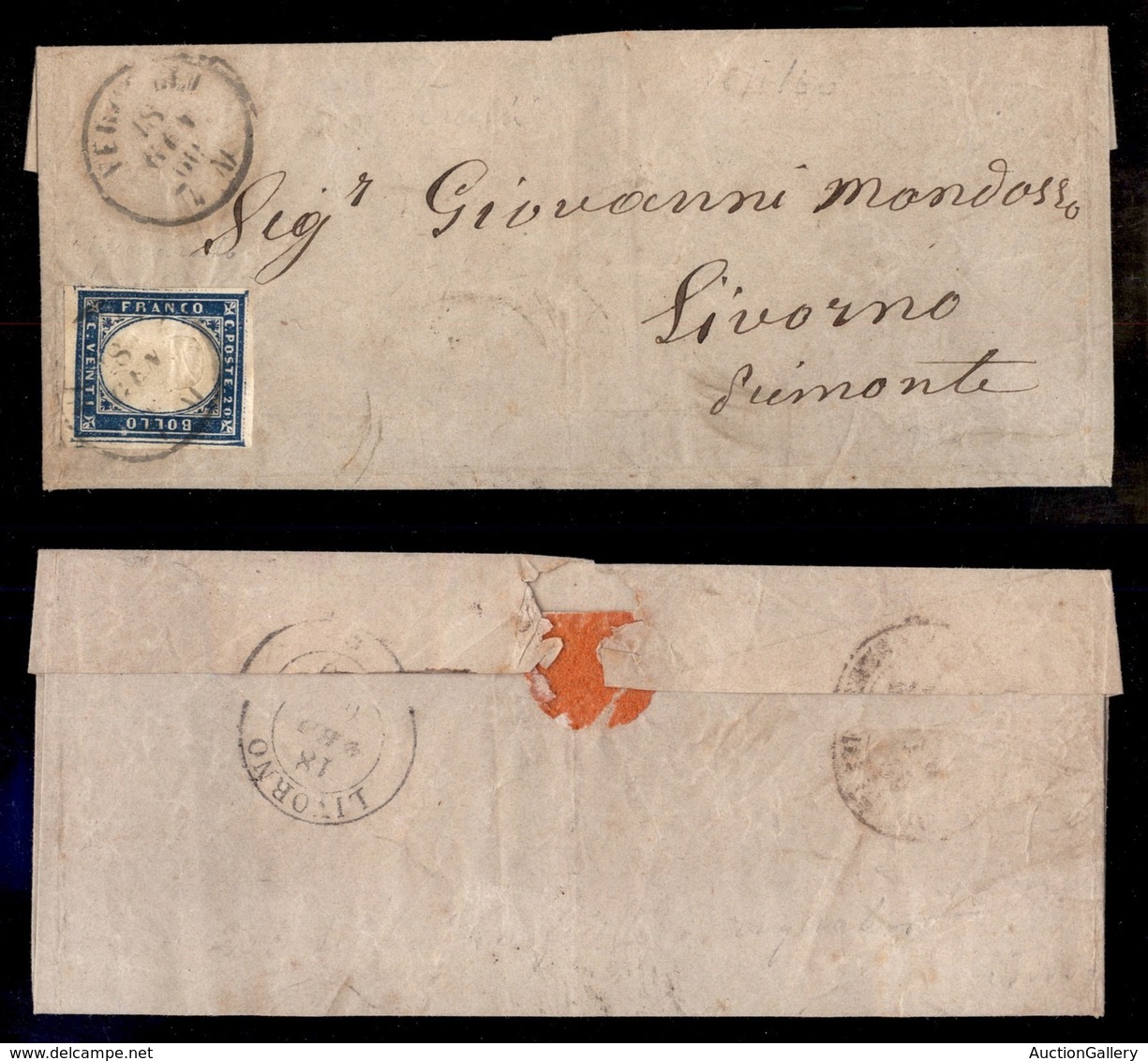 Antichi Stati Italiani - Sardegna - 20 Cent (15Ca) Su Letterina Da Vercelli A Livorno Del 18.1.60 - Altri & Non Classificati