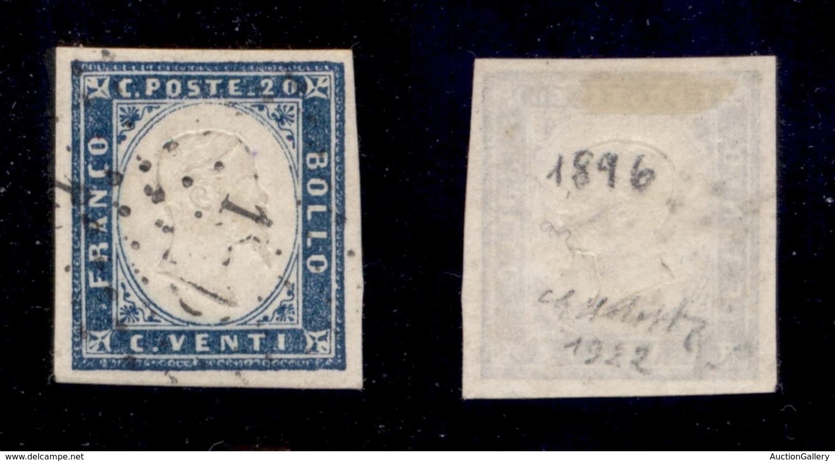 Antichi Stati Italiani - Sardegna - 1896 A Punti (Marsiglia - P.ti 10) - 20 Cent (15D) Usato - G. Bolaffi - Sonstige & Ohne Zuordnung