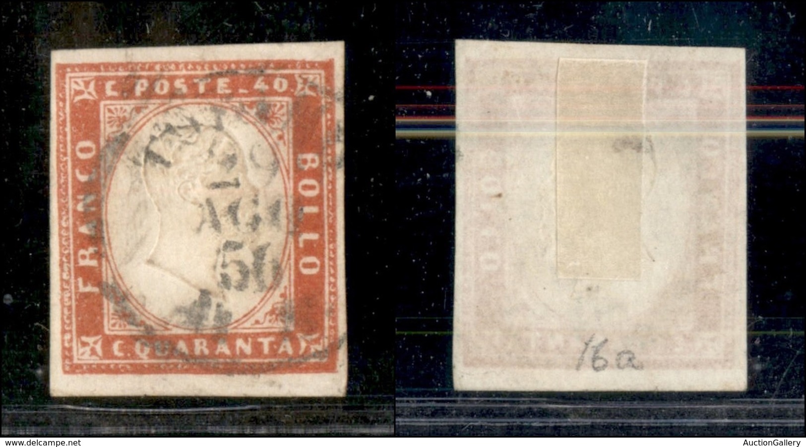 Antichi Stati Italiani - Sardegna - 1855 - 40 Cent (16a - Vermiglio) Usato A Torino Il 29.8.56 - Andere & Zonder Classificatie