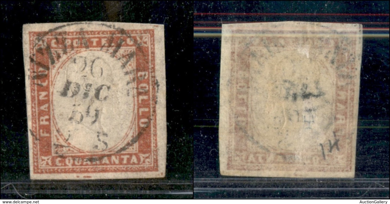 Antichi Stati Italiani - Sardegna - 1859 - 40 Cent (16Ba - Rosso Mattone) Usato A Nizza Il 26.12.59 - Sonstige & Ohne Zuordnung