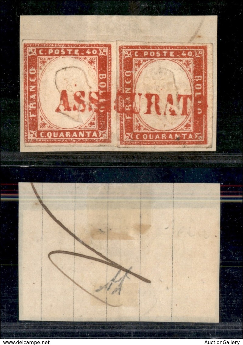Antichi Stati Italiani - Sardegna - Assicurato (rosso - P.ti 11) Unico Annullatore Di Due 40 Cent (16C) Su Frammento - D - Sonstige & Ohne Zuordnung