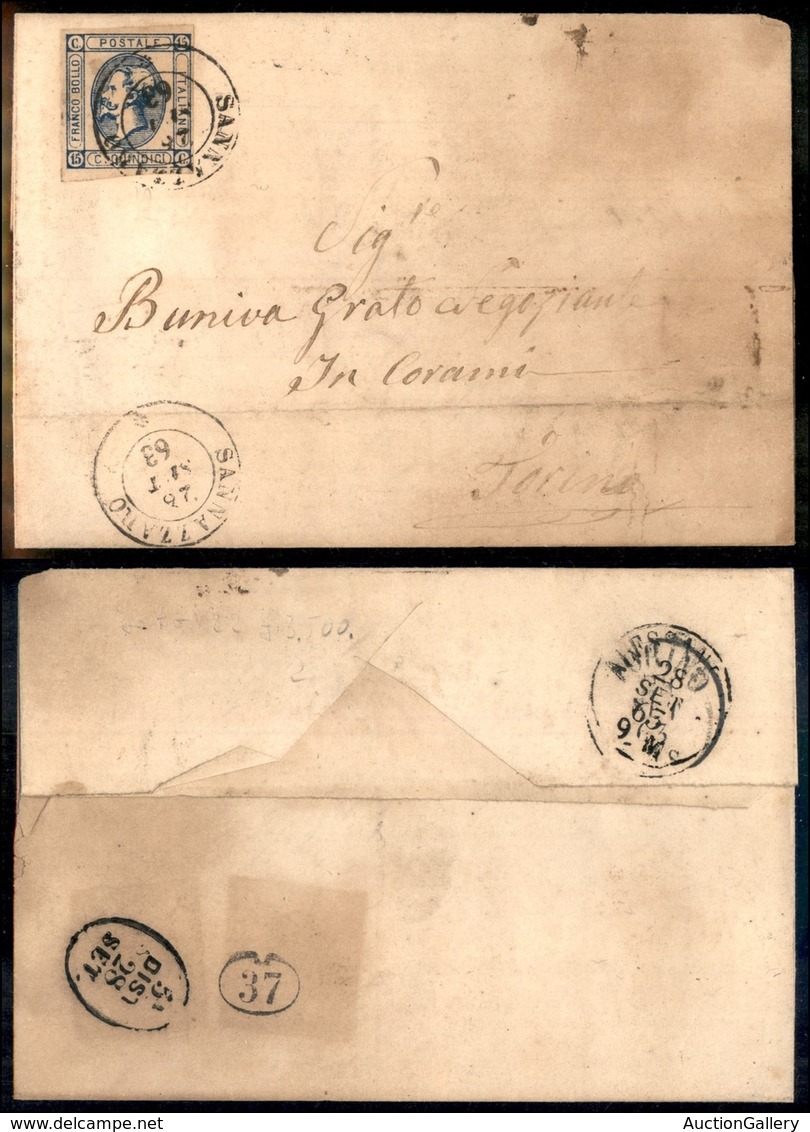 Antichi Stati Italiani - Sardegna - Sannazzaro (P.ti 8) - 15 Cent (13 - Regno) Su Lettera Per Torino Del 23.9.63 - Non F - Other & Unclassified