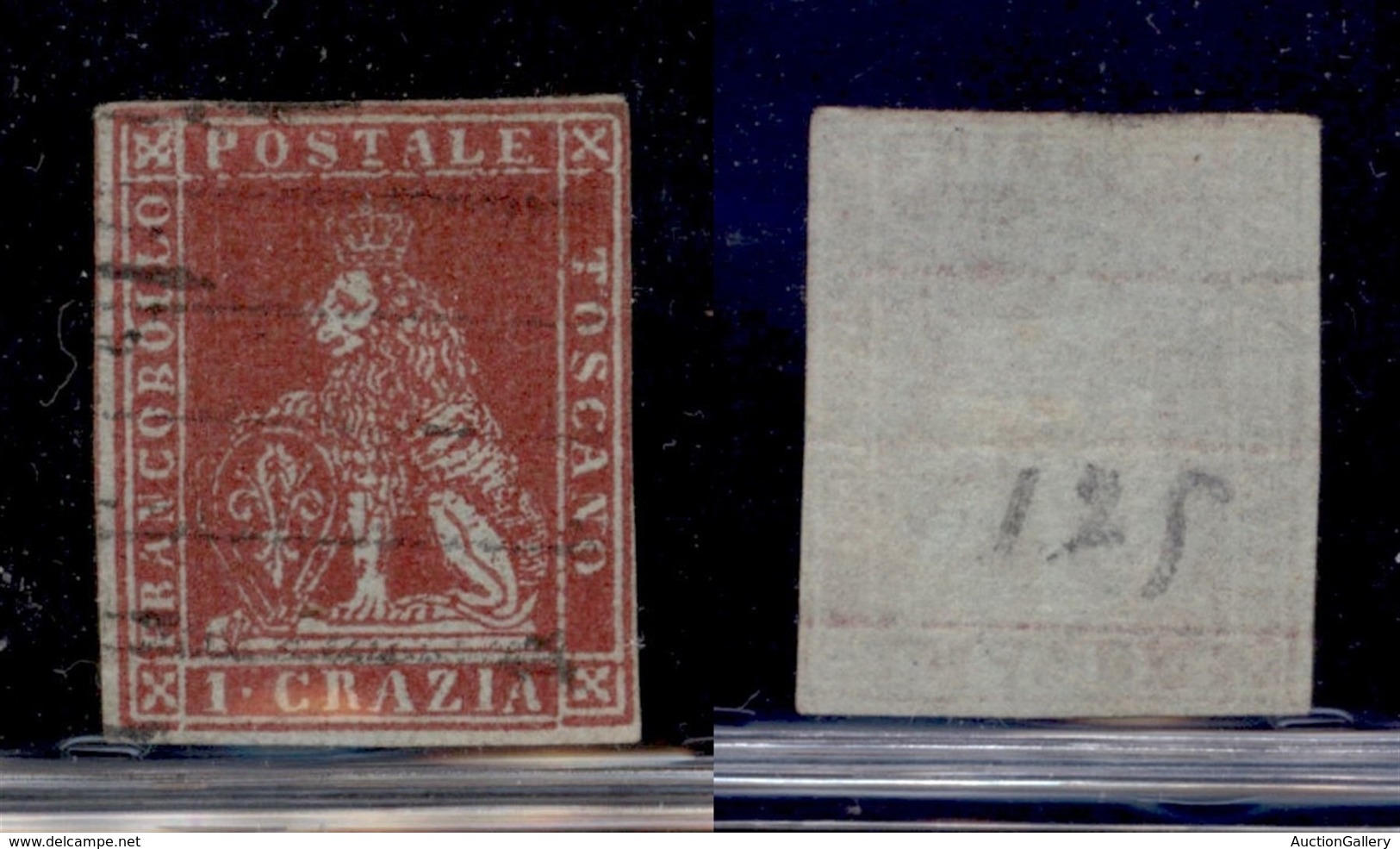 Antichi Stati Italiani - Toscana - 1851 - 1 Crazia (4b - Carta Azzurrata) Stretto Margine A Destra - Cert. AG - Sonstige & Ohne Zuordnung