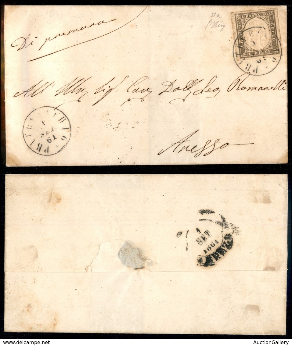 Antichi Stati Italiani - Toscana - Pratovecchio (P.ti 8) - 10 Cent (14C - Sardegna) Su Lettera Per Arezzo Del 1.9.61 - O - Other & Unclassified