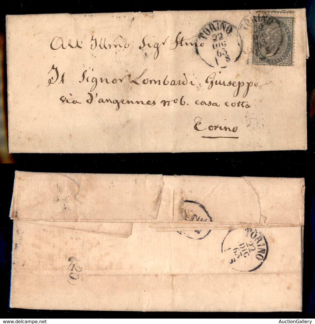Regno - Torino 22 Dicembre 1863 - 5 Cent (L16) Isolato Su Letterina Per Città - Sonstige & Ohne Zuordnung