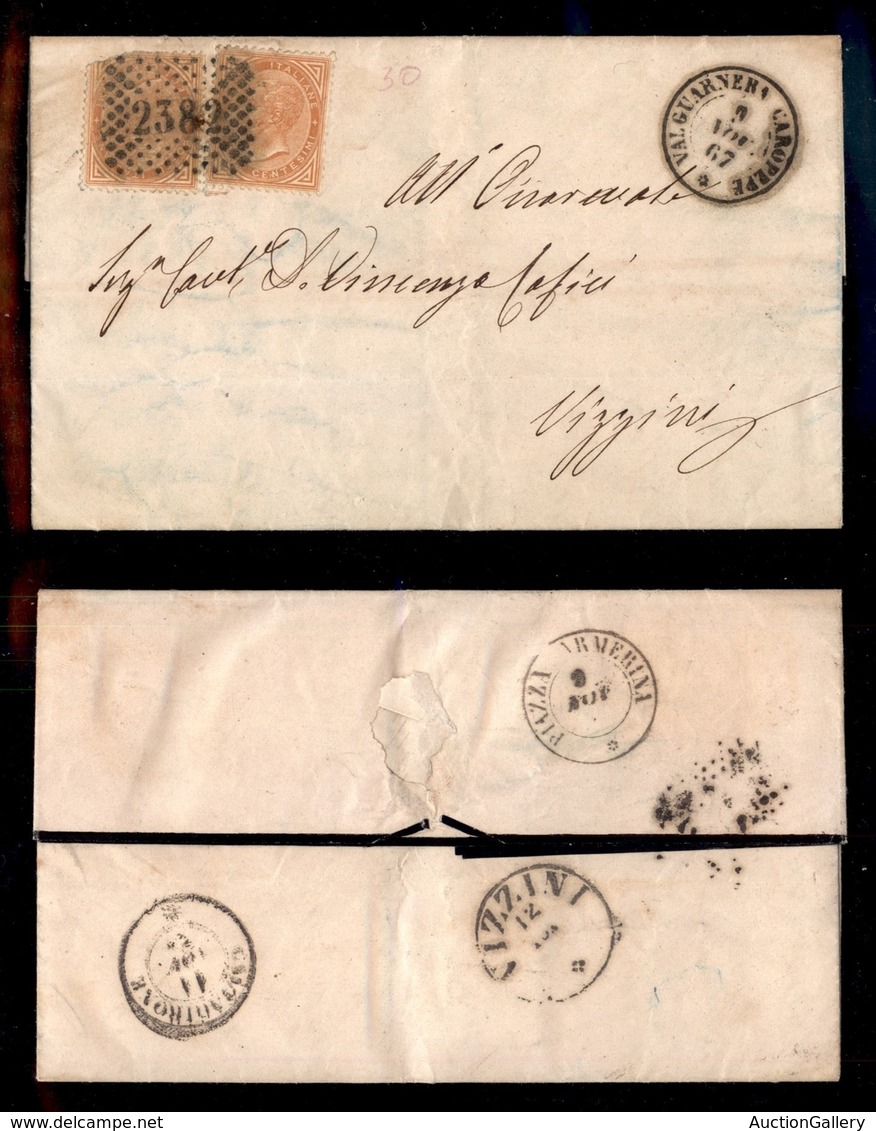 Regno - Valguarnera Caropepe - 10 Cent De La Rue (L17) Difettoso + 10 Cent Torino (T17) - Lettera Per Vizzini Del 9.11.6 - Sonstige & Ohne Zuordnung