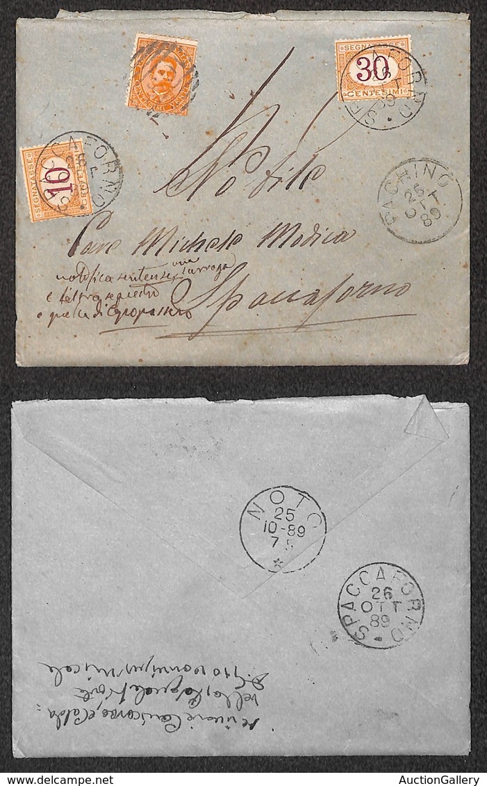 Regno - 20 Cent Umberto (39) Isolato Su Busta Da Pachino 25.10.1889 Tassata In Arrivo A Spaccaforno Per 40 Cent (6+7 Seg - Sonstige & Ohne Zuordnung