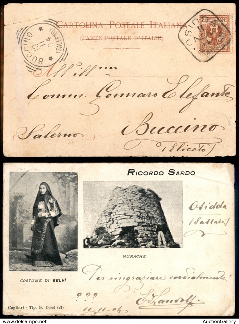 Regno - Ossidda/Sassari (quadrato) 11.11.04 - 2 Cent (69) Su Cartolina Per Buccino - Piega In Alto A Sinistra - Altri & Non Classificati