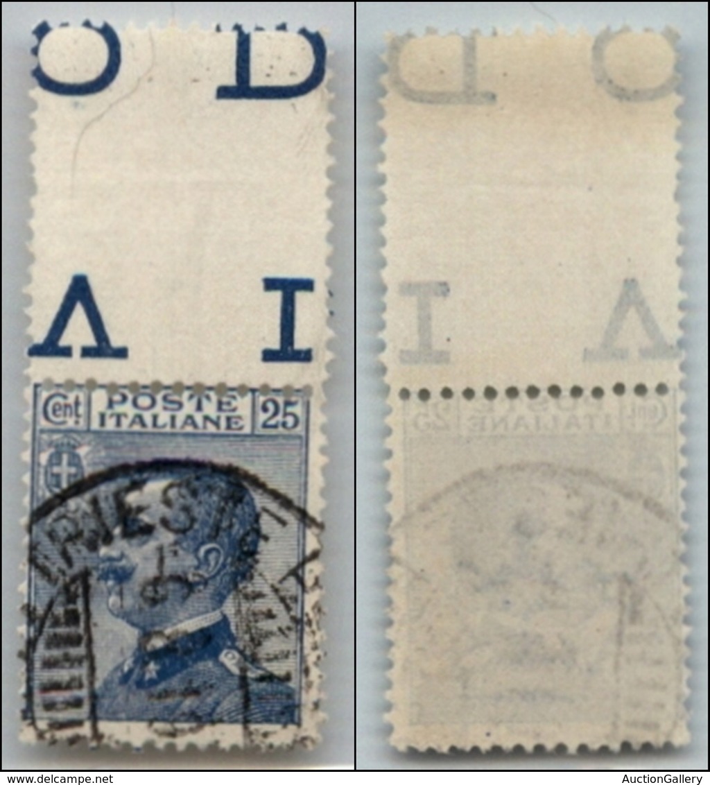 Regno - 1908 - 25 Cent Michetti (83) Usato Con Intero Interspazio Di Gruppo Unito In Alto - Otros & Sin Clasificación