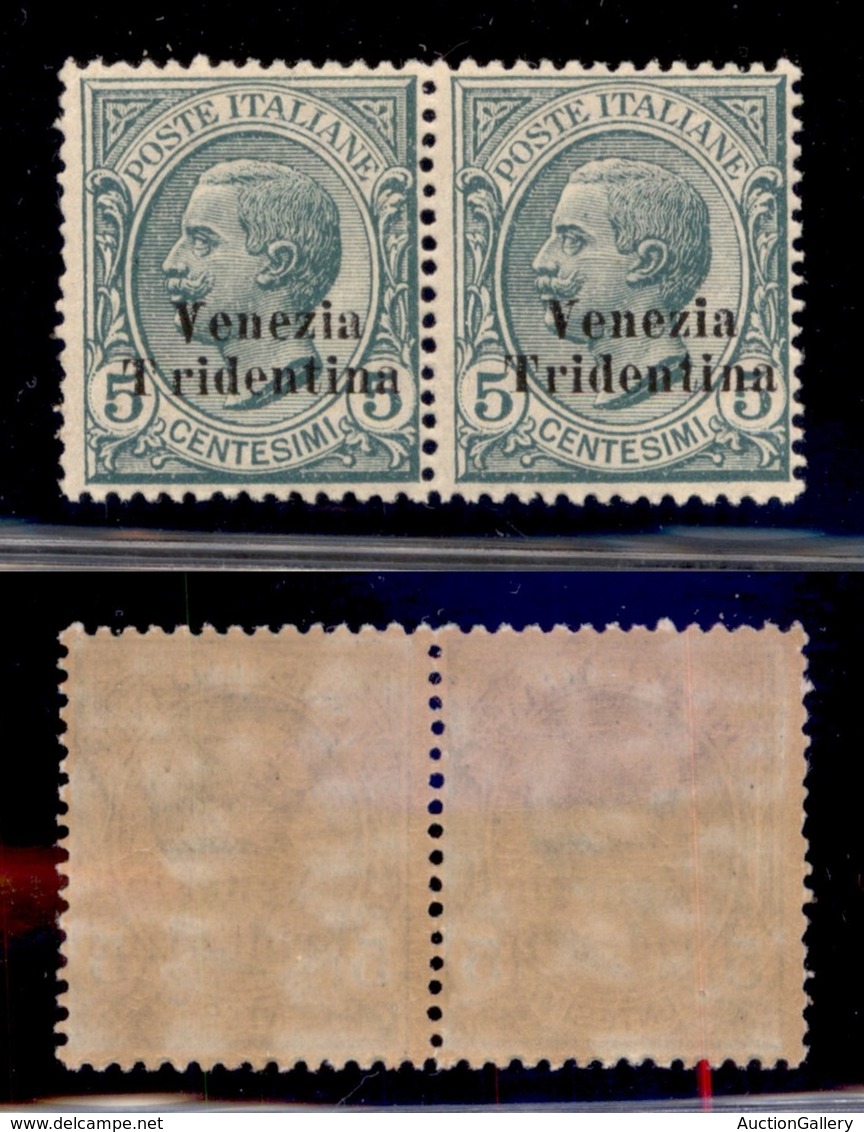 Occupazioni I Guerra Mondiale - Trentino-Alto Adige - 1918 - 5 Cent (21c + 21) - Coppia Orizzontale Con T Spostato Nel P - Sonstige & Ohne Zuordnung