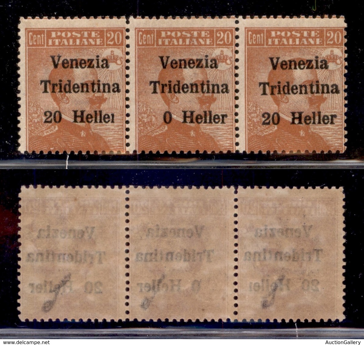 Occupazioni I Guerra Mondiale - Trentino-Alto Adige - 1918 - 20 Heller Su 20 Cent (30da + 30c + 30) - Striscia Di Tre Co - Sonstige & Ohne Zuordnung