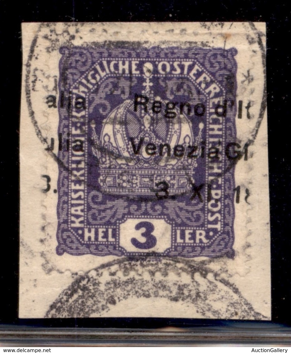 Occupazioni I Guerra Mondiale - Venezia Giulia - 1918 - 3 Heller (1gd) Con Soprastampa Obliqua - Usato Su Frammento - Other & Unclassified