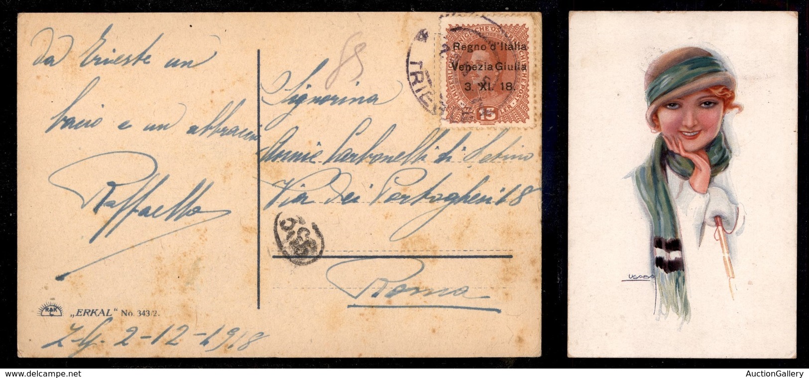 Occupazioni I Guerra Mondiale - Venezia Giulia - 15 Heller (6) Su Cartolina Da Trieste A Roma Del 2.12.18 - Sonstige & Ohne Zuordnung