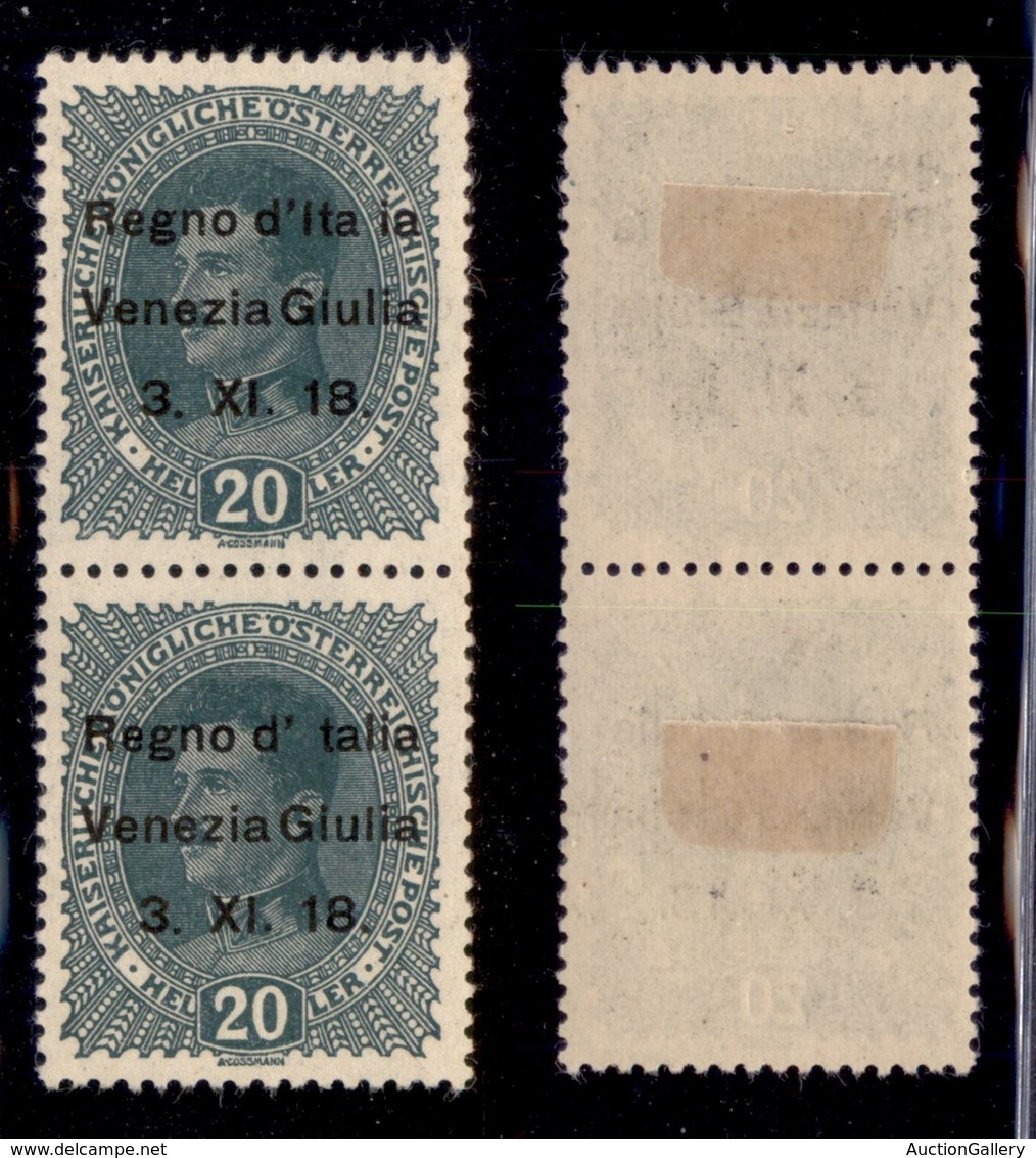Occupazioni I Guerra Mondiale - Venezia Giulia - 1918 - 20 Heller (7r + 7u) - Coppia Verticale - Itaia + Talia - Gomma O - Otros & Sin Clasificación