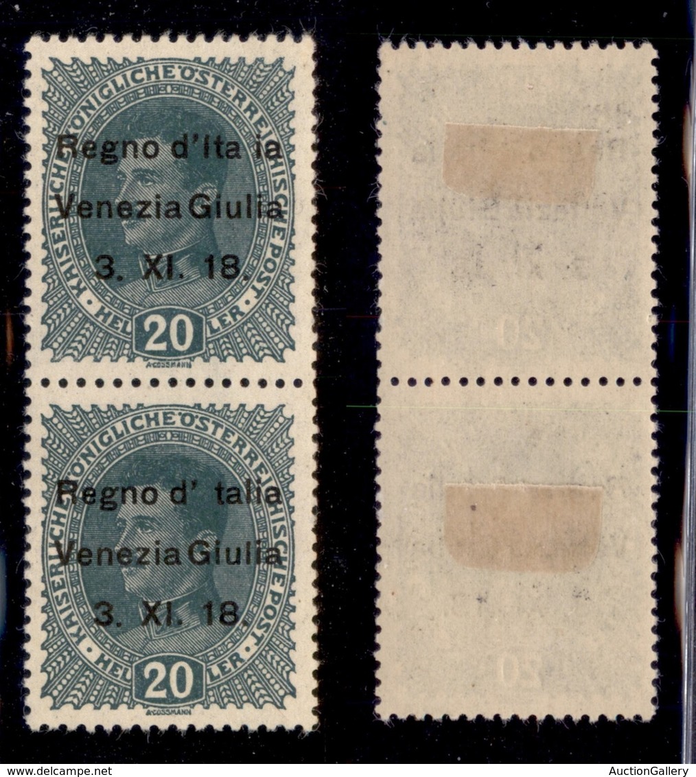 Occupazioni I Guerra Mondiale - Venezia Giulia - 1918 - 20 Heller (7r + 7u) - Coppia Verticale - Itaia + Talia - Gomma O - Sonstige & Ohne Zuordnung