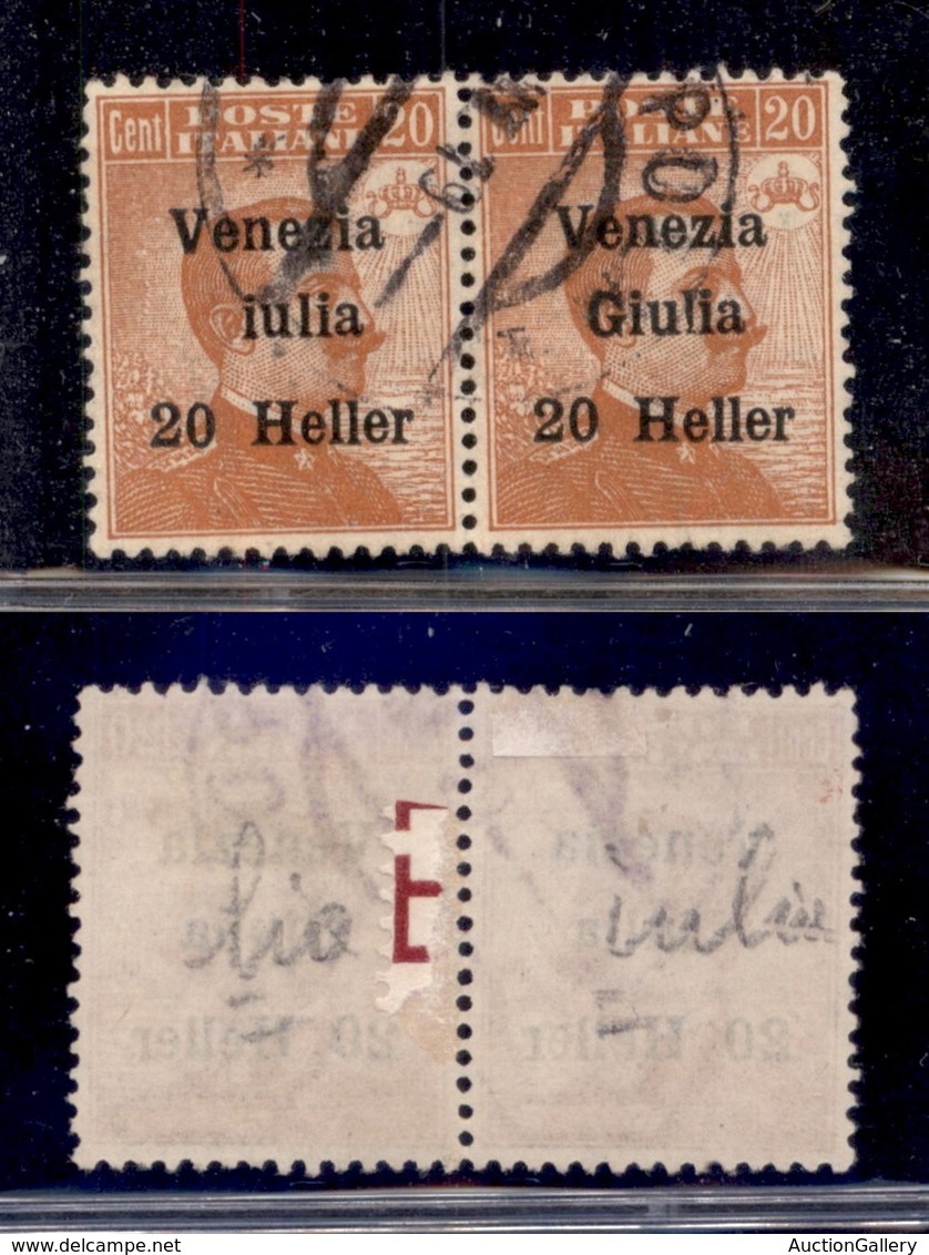 Occupazioni I Guerra Mondiale - Venezia Giulia - 1919 - 20 Heller Su 20 Cent (31ca + 31) - Coppia Orizzontale Usata - Se - Sonstige & Ohne Zuordnung