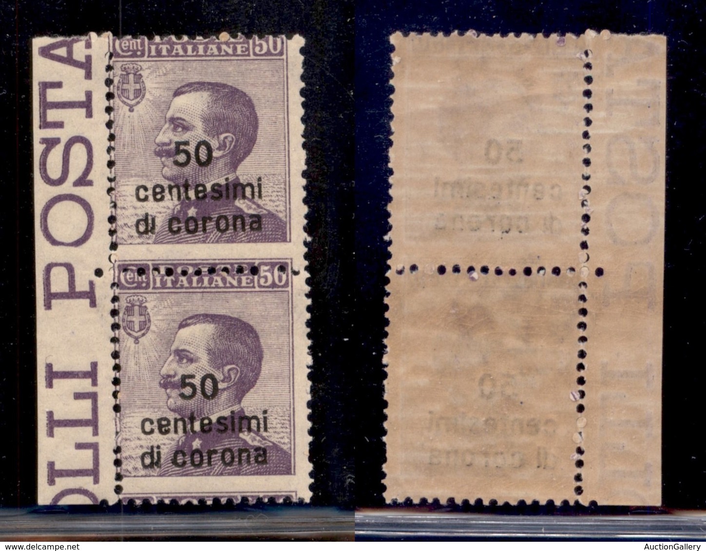 Occupazioni I Guerra Mondiale - Dalmazia - 1922 - 50 Cent Su 50 (5b + 5) - Coppia Verticale Bordo Foglio - Di Senza Punt - Other & Unclassified