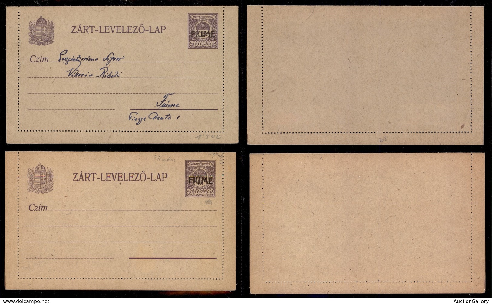 Occupazioni I Guerra Mondiale - Fiume - Biglietto Postale Da 15 Filler (B1 + B1A) - Due Nuovi - Chiavarello - Sonstige & Ohne Zuordnung