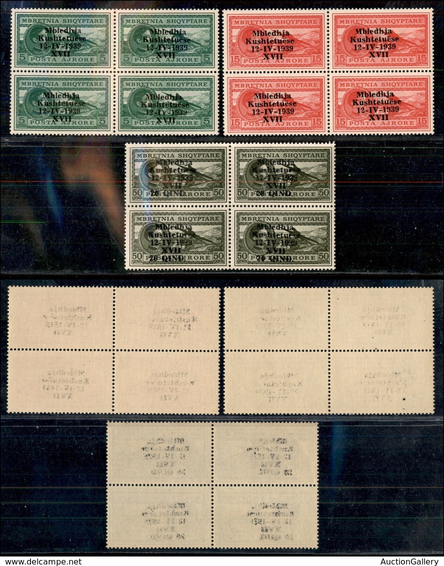 Occupazioni II Guerra Mondiale - Albania - 1939 - Posta Aerea (1/3) - Serie Completa In Quartine - Gomma Integra (260+) - Andere & Zonder Classificatie