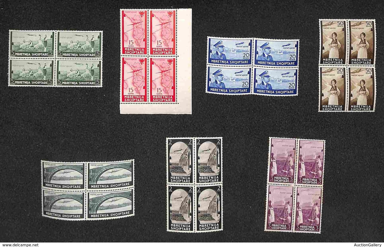 Occupazioni II Guerra Mondiale - Albania - Posta Aerea - 1940 - Vedute (5/11) - Serie Completa In Quartine - Gomma Recup - Other & Unclassified