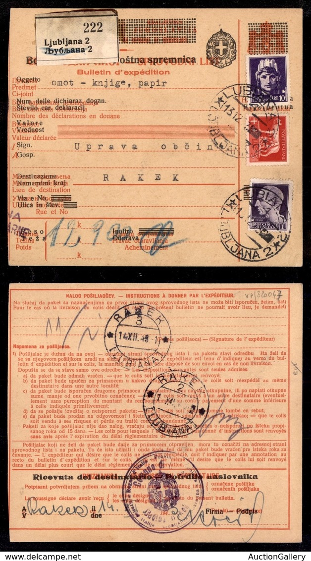 Occupazioni II Guerra Mondiale - Lubiana - Bollettino Pacchi (7) Con Complementari Per Rakek Del 13.12.43 - Other & Unclassified