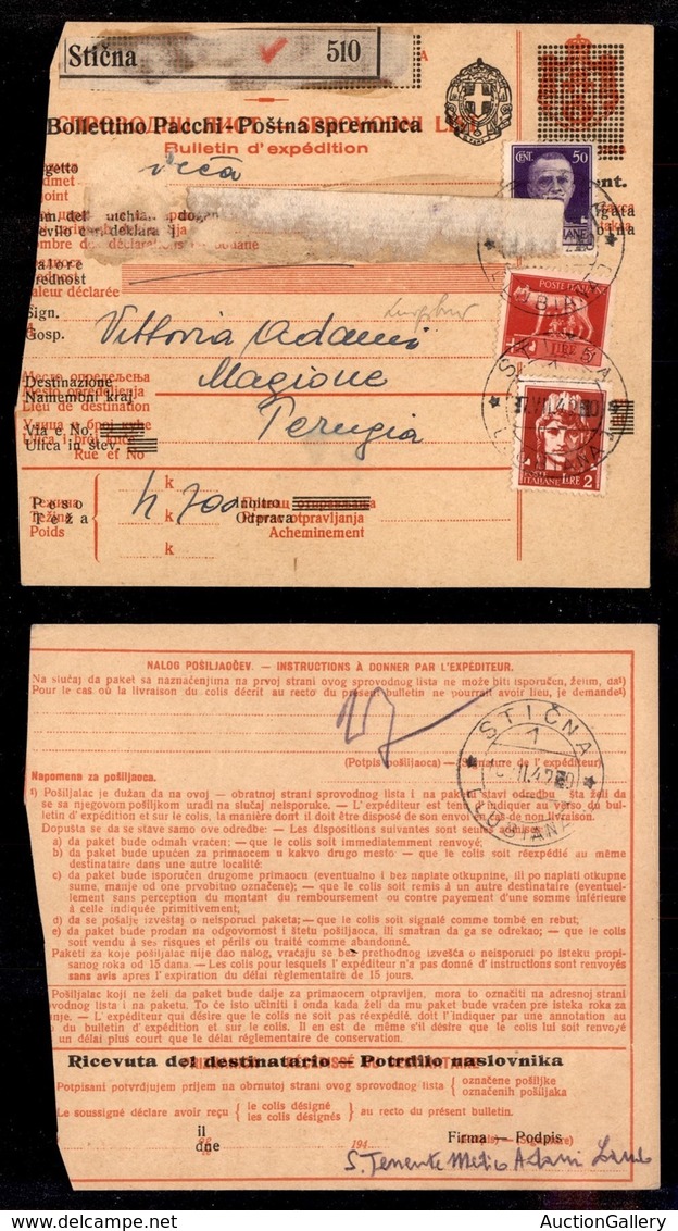 Occupazioni II Guerra Mondiale - Lubiana - Stiena 17.7.42 - Bollettino Pacchi 20 Cent Con Affrancatura Complementare (25 - Andere & Zonder Classificatie