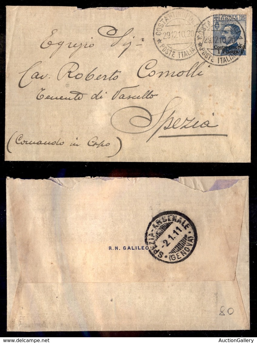 Uffici Postali All'Estero - Levante - Costantinopoli - 1 Piastra Su 25 Cent (23) - Busta Per Spezia Del 29.12.10 - Otros & Sin Clasificación