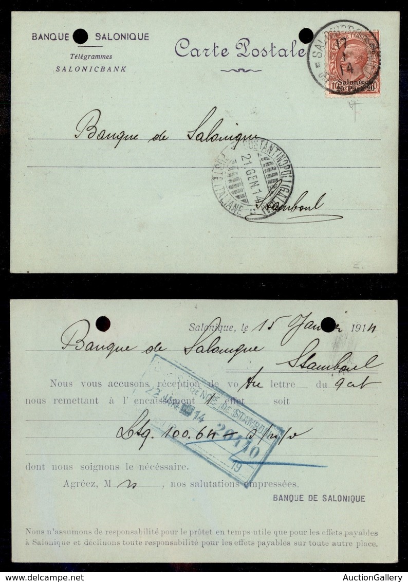 Uffici Postali All'Estero - Levante - Salonicco - 20 Para Su 10 Cent (2) - Cartolina Per Istanbul Del 17.1.14 - Sonstige & Ohne Zuordnung
