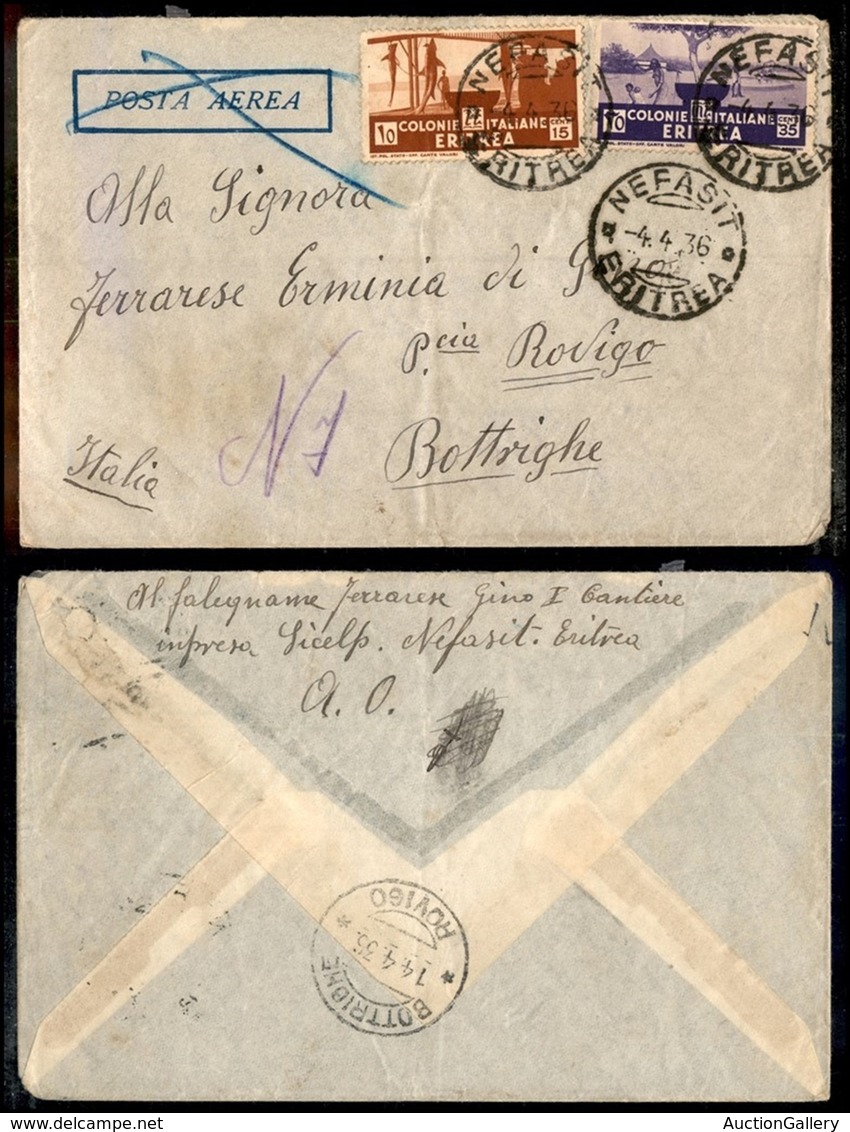 Colonie - Africa Orientale Italiana - Nefasit (P.ti 8) - Busta Per Rovigo Del 4.4.36 (206 + 208 Eritrea) - Sonstige & Ohne Zuordnung