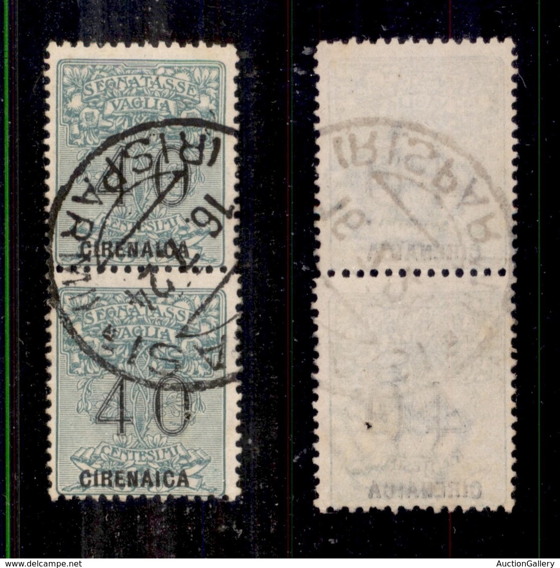 Colonie - Cirenaica - Segnatasse Per Vaglia - 1924 - 40 Cent (2) - Coppia Verticale Usata - Un Valore Con Foro Di Spillo - Sonstige & Ohne Zuordnung