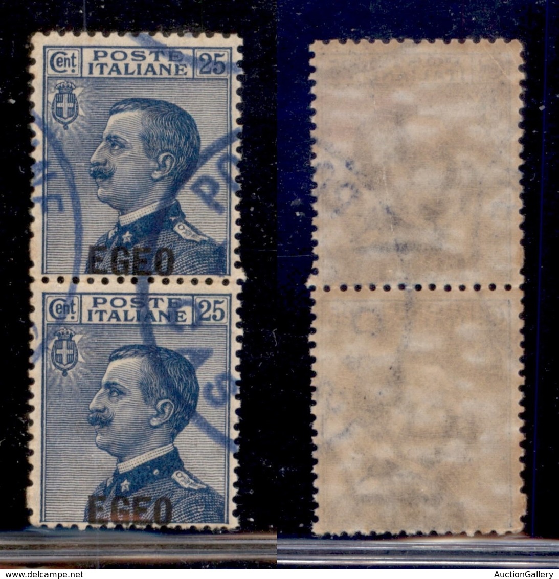 Colonie - Egeo - Emissioni Generali - 1912 - 25 Cent (1da) - Coppia Verticale Usata - Soprastampa In Basso (180) - Sonstige & Ohne Zuordnung