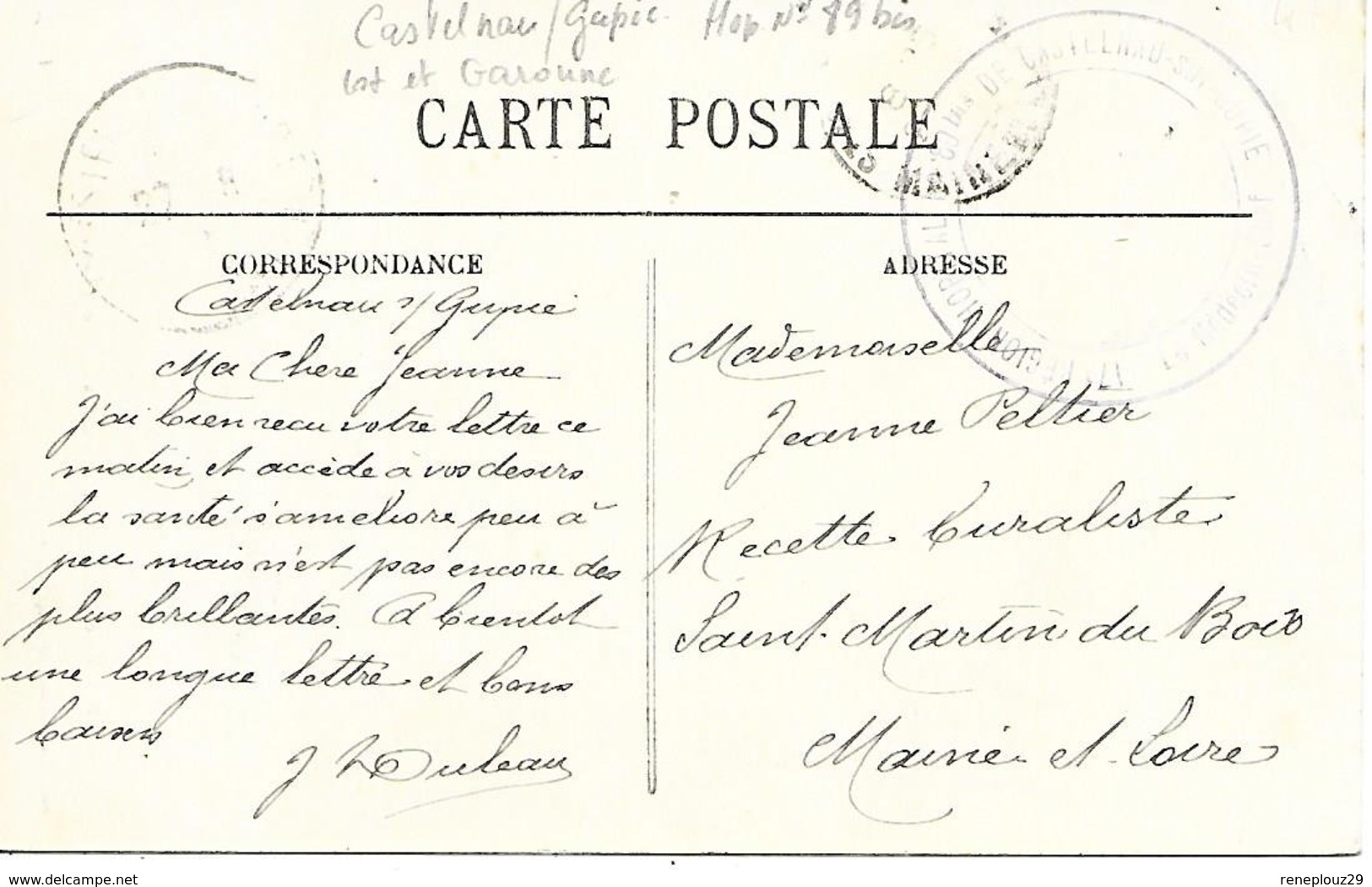 47- Cachet Hôpital N°89 Bis De Castelnau-sur-Gupie Sur CP En 14/18 - Guerre De 1914-18