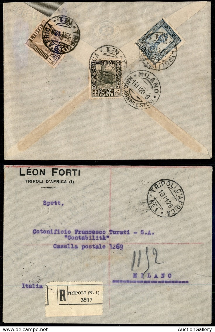 Colonie - Libia - Tripoli D'Africa N. 1 (P.ti 9) - Raccomandata Per Milano Del 10.11.28 Affrancata A Chiudilettera (49 + - Other & Unclassified