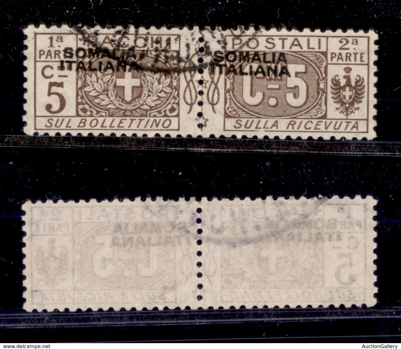 Colonie - Somalia - Pacchi Postali - 1917 - 5 Cent (1ea - Varietà) Usato - Soprastampa Obliqua Dall’alto In Basso A Sini - Sonstige & Ohne Zuordnung