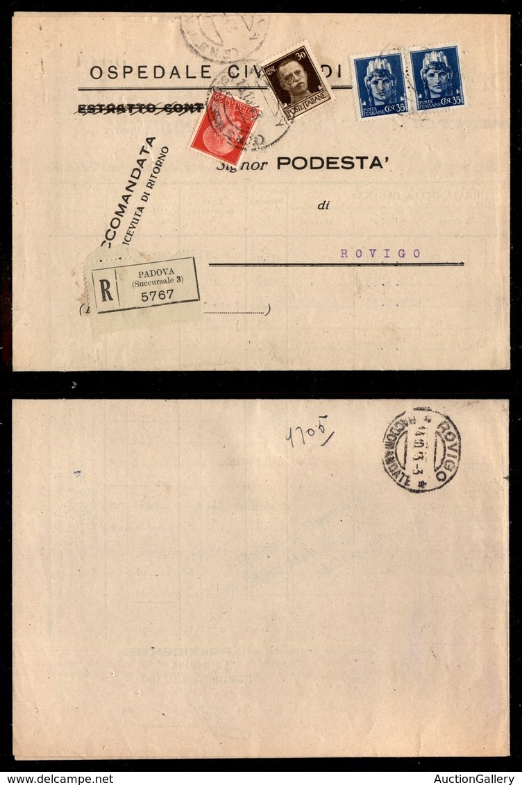 RSI - G.N.R. Brescia - Imperiale (248 + 249 + 250 Coppia) - Raccomandata Da Padova A Rovigo Del 13.10.43 - Andere & Zonder Classificatie