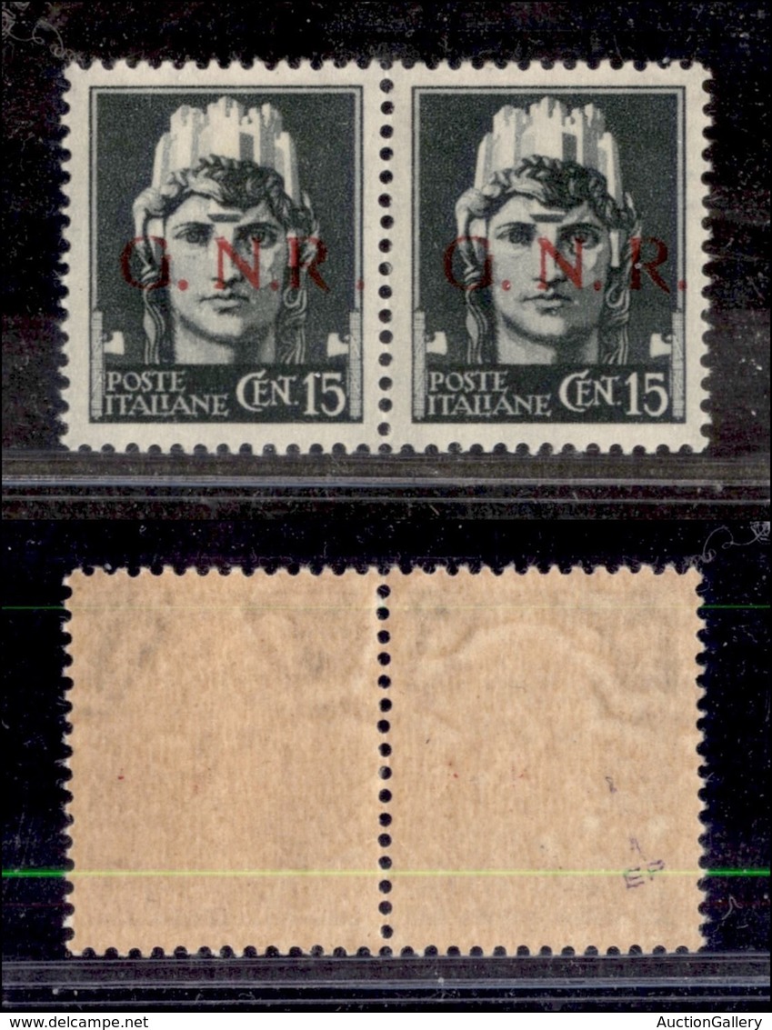 RSI - G.N.R. Brescia - 1943 - 15 Cent (472/Il + 472/I) - Coppia Con R Accostato A Sinistra - Gomma Integra - Sonstige & Ohne Zuordnung