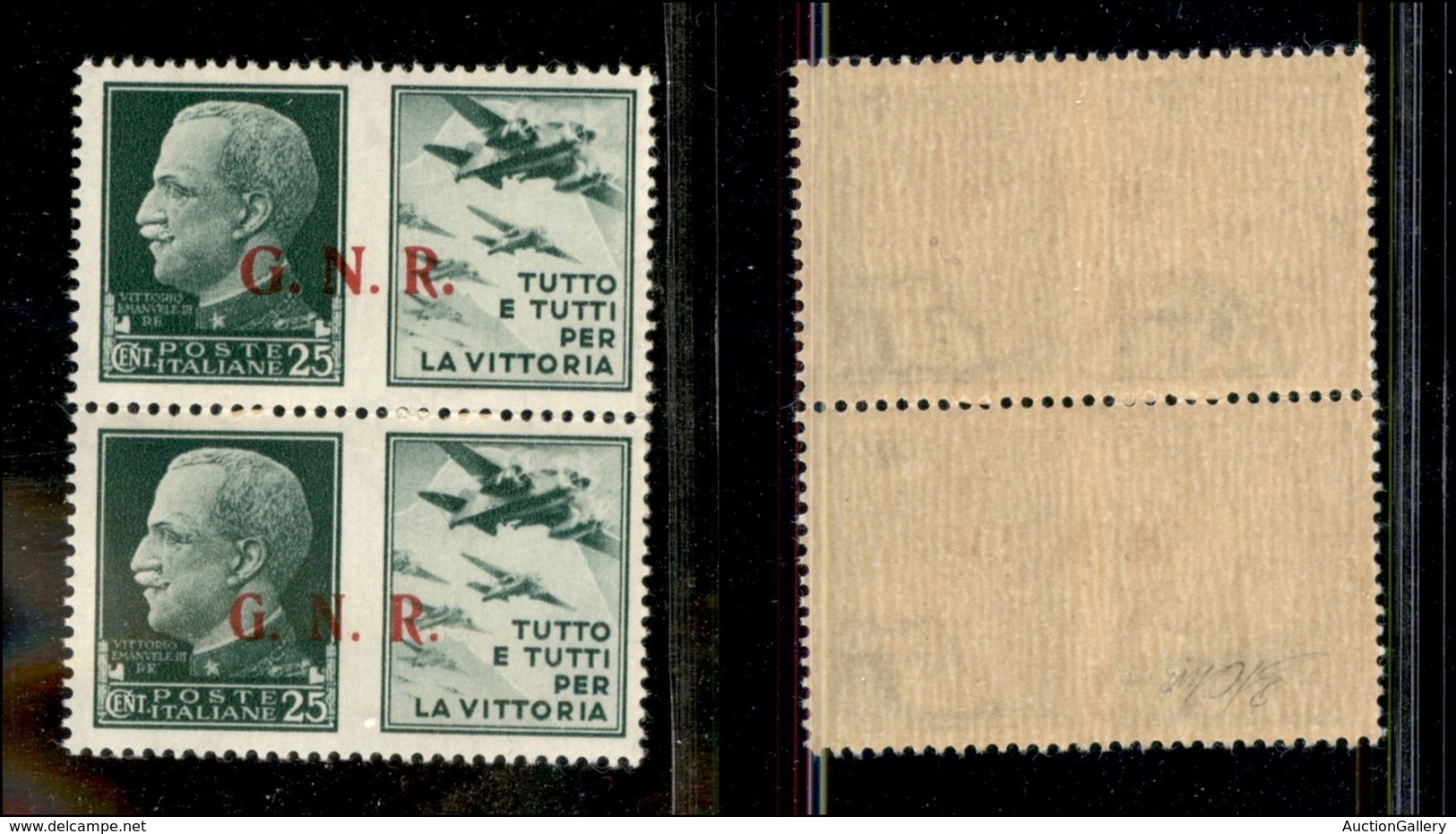 RSI - G.N.R. Brescia - Propaganda Di Guerra - 1943 - Coppia Verticale Del 25 Cent Aviazione (15/Iee + 15/II) Con Le Due  - Andere & Zonder Classificatie