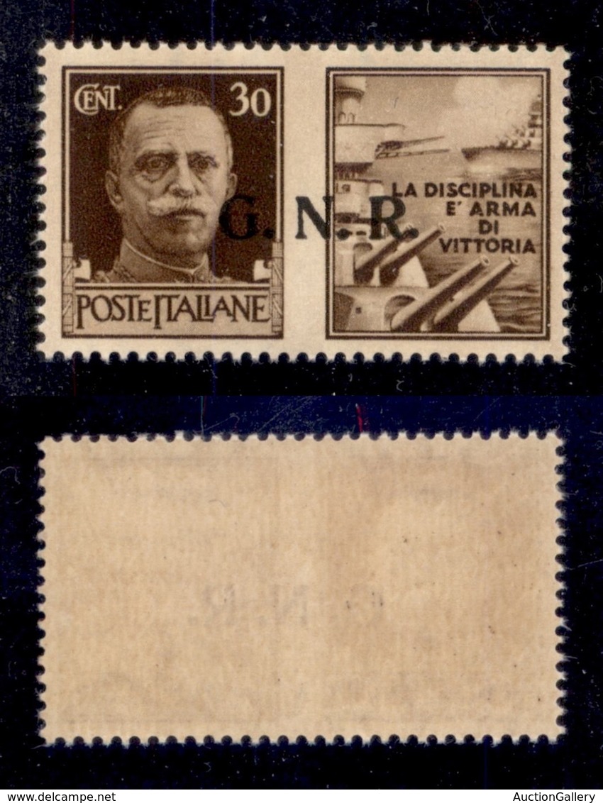 RSI - G.N.R. Brescia - Propaganda Di Guerra - 1943 - 30 Cent Marina (17/I Varietà) Con Doppia Soprastampa (una A Secco)  - Andere & Zonder Classificatie