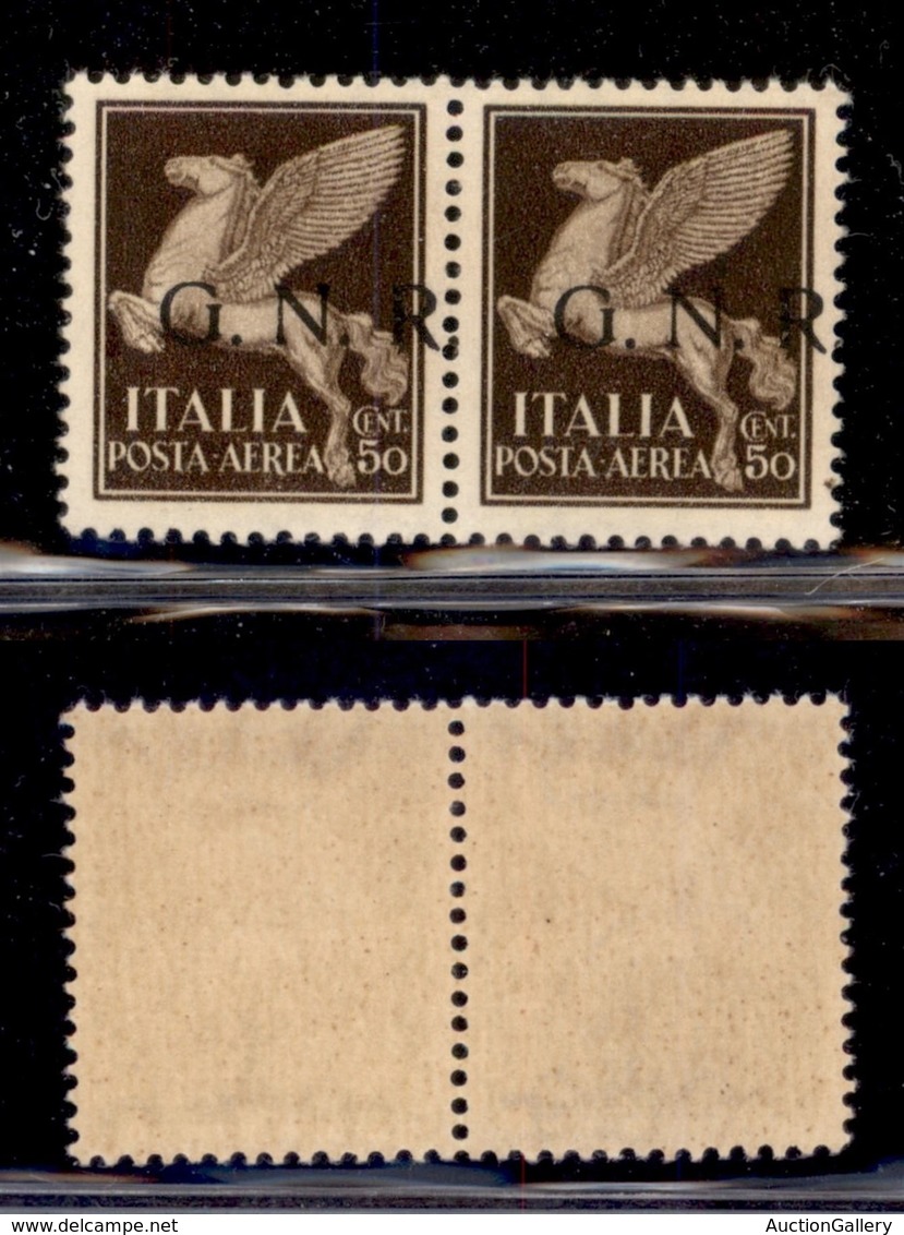 RSI - G.N.R. Brescia - Posta Aerea - 1943 - 50 Cent (118/Id) - Coppia (pos. 1/2) Con Soprastampe Spostate (punto A Caval - Other & Unclassified