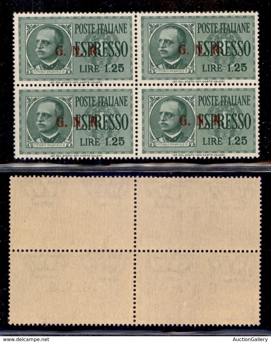 RSI - G.N.R. Brescia - Espressi - 1943 - 1,25 Lire (19/IIIh + 19/III) In Quartina - G Punto Piccolo Nella Coppia Superio - Sonstige & Ohne Zuordnung