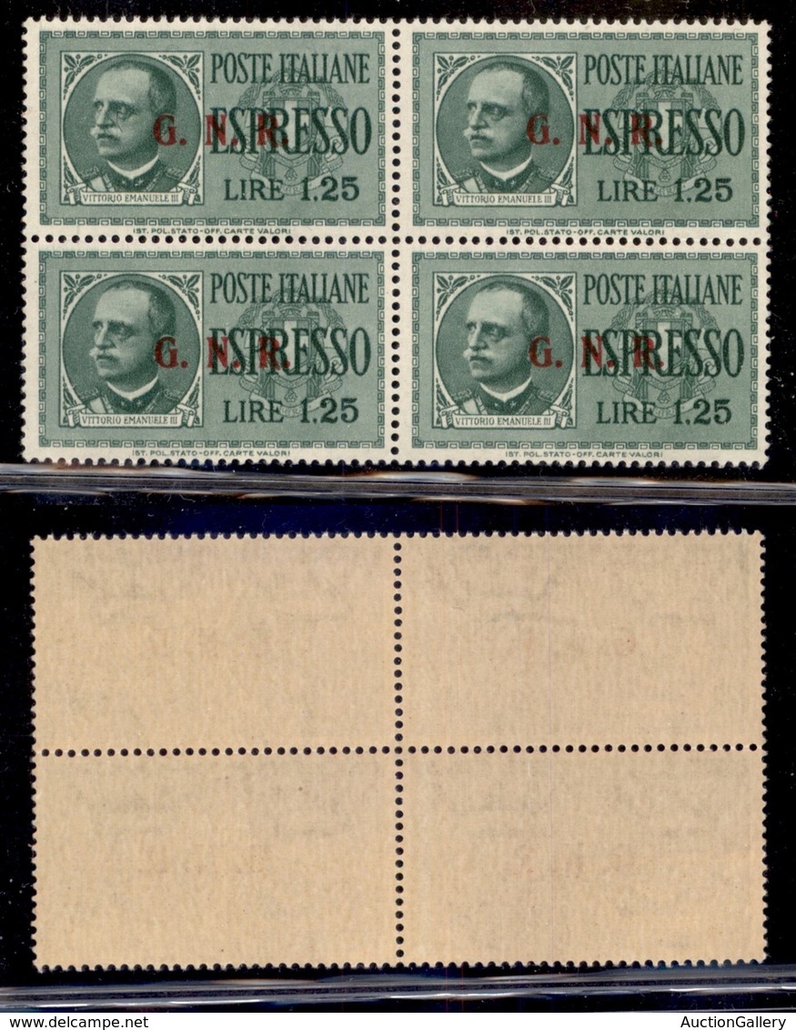 RSI - G.N.R. Brescia - Espressi - 1943 - 1,25 Lire (19/II) In Quartina - Punto Piccolo Dopo R (19/IIIk) In Basso A Destr - Andere & Zonder Classificatie