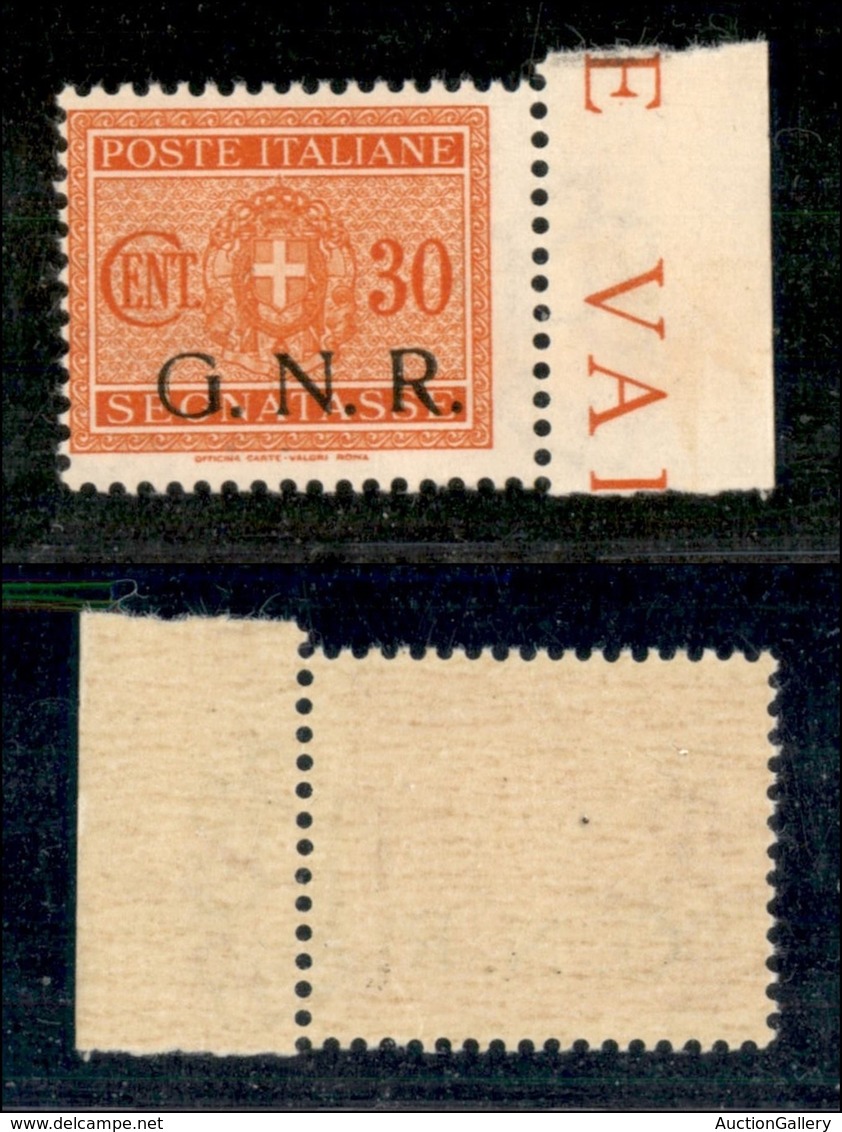 RSI - G.N.R. Brescia - Segnatasse - 1943 - 30 Cent (51/Ib - Varietà) - Soprastampa In Basso A Destra - Gomma Integra - Andere & Zonder Classificatie