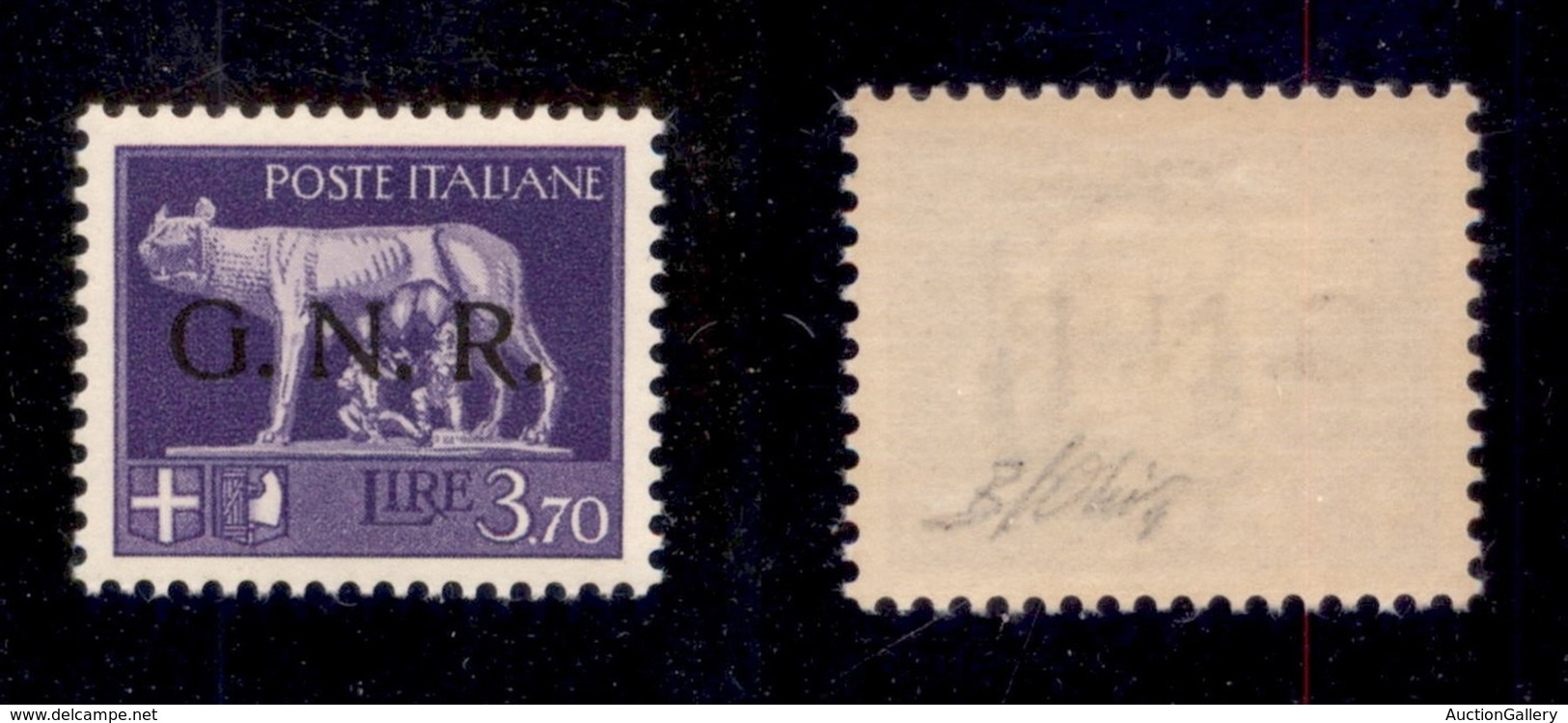 RSI - G.N.R. Verona - 1944 - 3,70 Lire (484iaac) - Con Punto Grosso Dopo R - Gomma Integra - Oliva (1.200) - Other & Unclassified