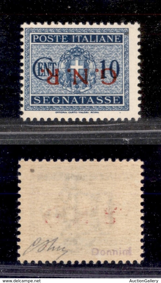 RSI - G.N.R. Verona - Segnatasse - 1944 - 10 Cent (48a) Con Soprastampa Capovolta - Gomma Integra - Oliva (300) - Andere & Zonder Classificatie
