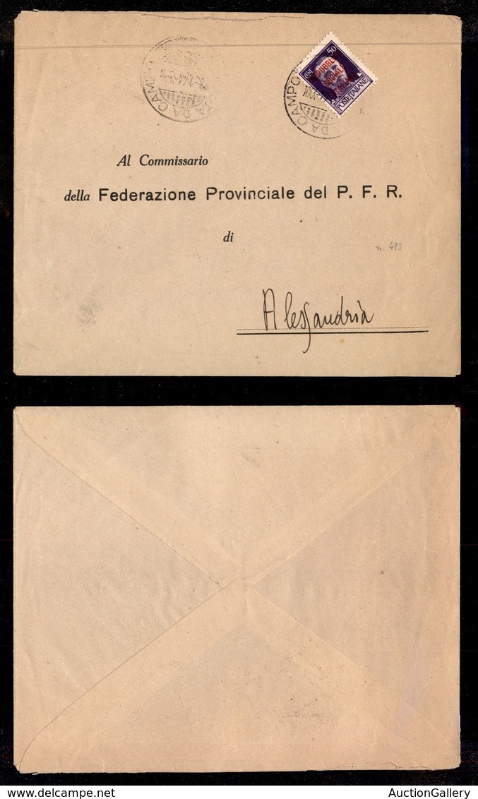 RSI - Definitivi - Posta Da Campo - 50 Cent (493) Su Busta Per Alessandria Del 28.1.44 - Altri & Non Classificati