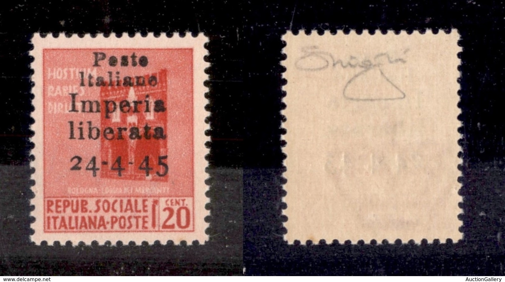 C.L.N. - Imperia - 1945 - Non Emesso - 20 Cent (22) - Gomma Integra - Raybaudi + Cert. AG (1.750) - Andere & Zonder Classificatie