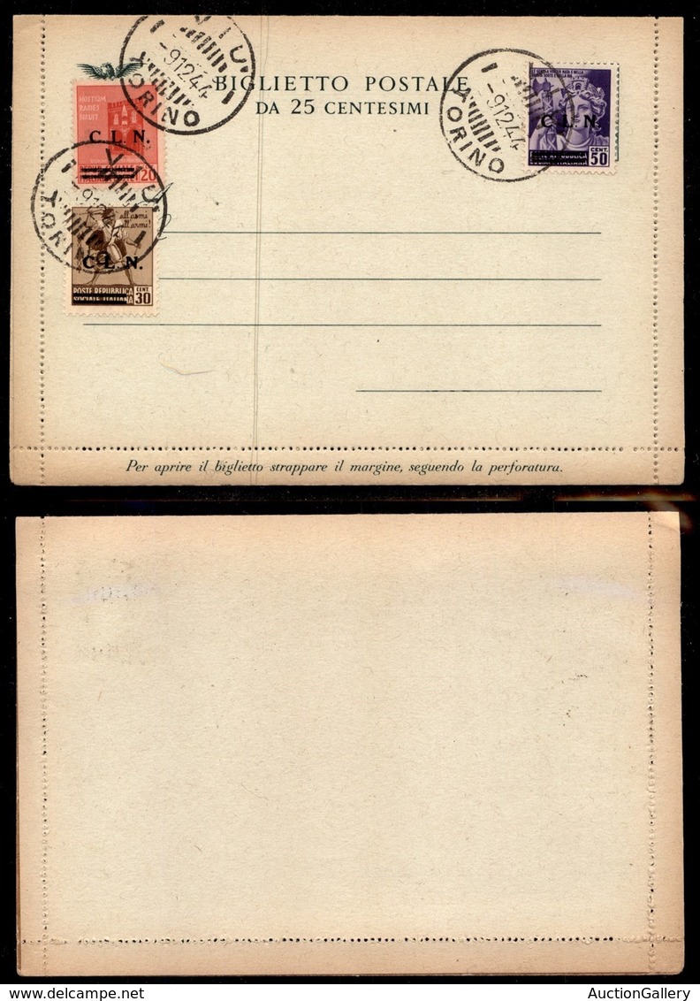 C.L.N. - Torino - 1944 - 20 Cent (CEI 10) + 30 Cent (CEI 12) + 50 Cent (CEI 13) A Ricoprire - Usati Su Biglietto Postale - Other & Unclassified