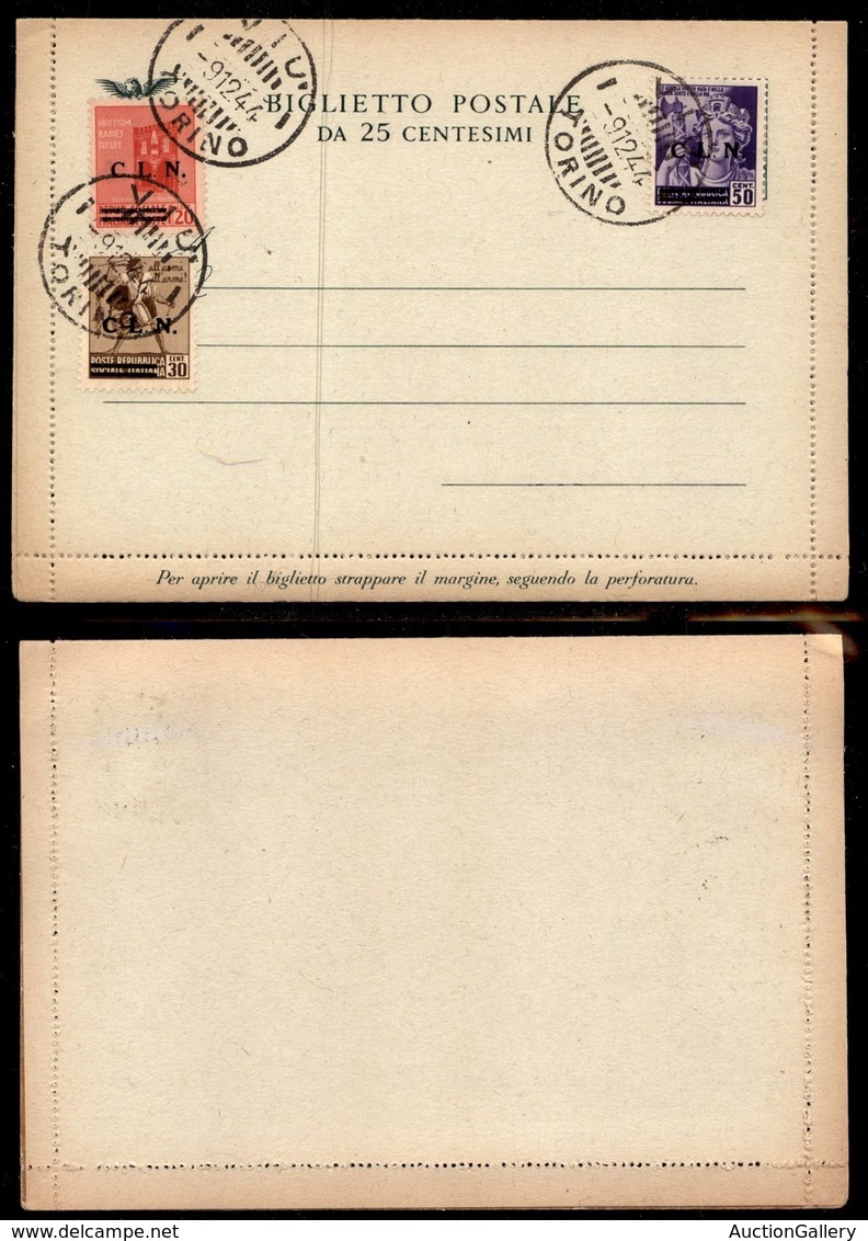 C.L.N. - Torino - 1944 - 20 Cent (CEI 10) + 30 Cent (CEI 12) + 50 Cent (CEI 13) A Ricoprire - Usati Su Biglietto Postale - Sonstige & Ohne Zuordnung