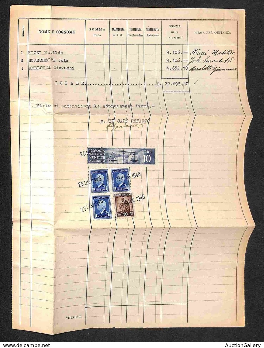 Repubblica - Marche Da Bollo Su Modulo Di Pagamento - Alessandria 26.7.46 - Andere & Zonder Classificatie