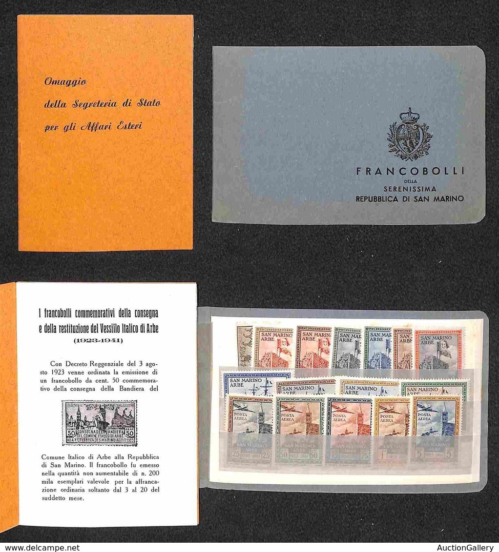 SAN MARINO - Repubblica - 1923 - Arbe (88+215/224+21/25 Aerea) - Emissione Completa Su Folder Originale D'epoca - Gomma  - Other & Unclassified